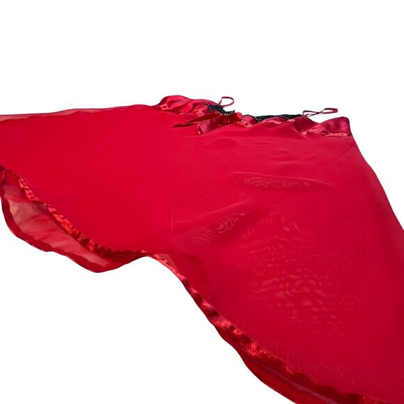 Fantasies Pajama Top Womens Large Red Mesh Black Lace Rhinestone Sleep Cami - Picture 10 of 12